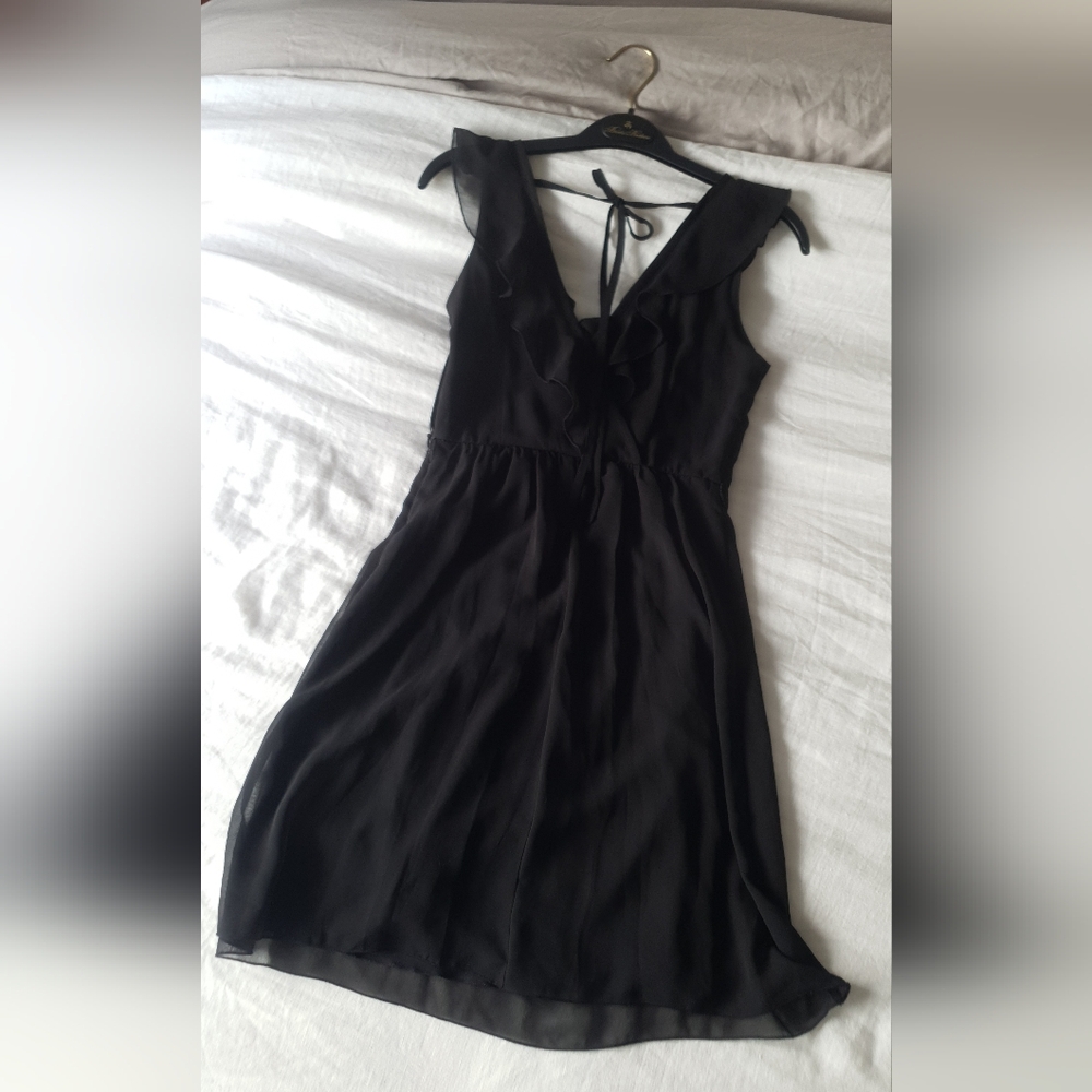 Black Ruffle V-Neck Women’s Dress